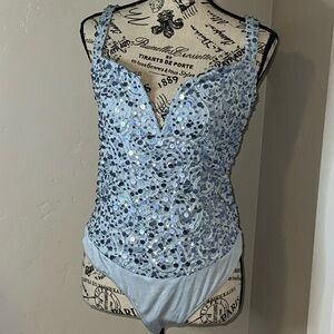 Free People NWOT Blue Sequin Bodysuit